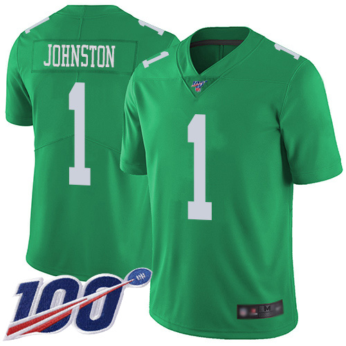 Men Philadelphia Eagles #1 Cameron Johnston Limited Green Rush Vapor Untouchable NFL Jersey 100th